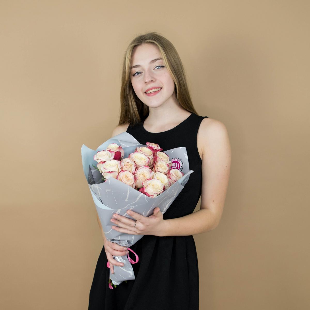 Розы красно-белые 15 шт 40 см (Эквадор) articul  90816