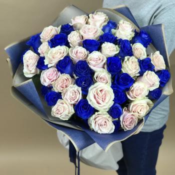 Белая и Синяя Роза 51шт 70см (Эквадор) (Артикул: 117992)
